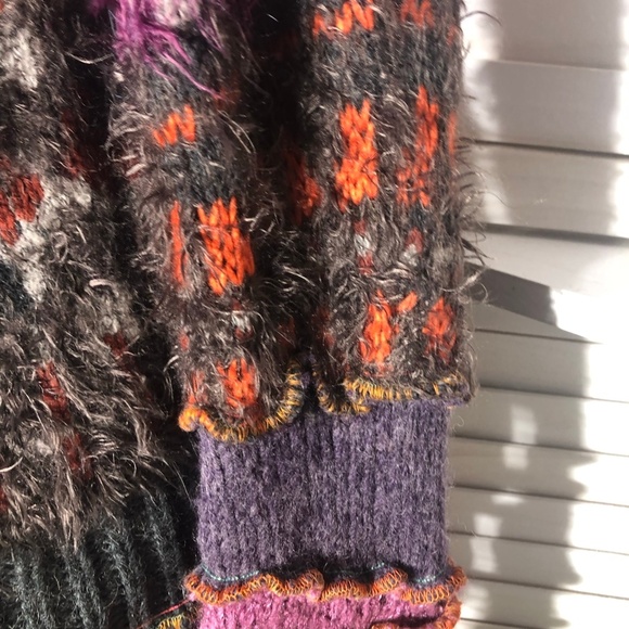 Handcrafted Patch Knitted Sweater Upcycled Fairy Elf Pointy Hood Multicolor sz M - Picture 9 of 14